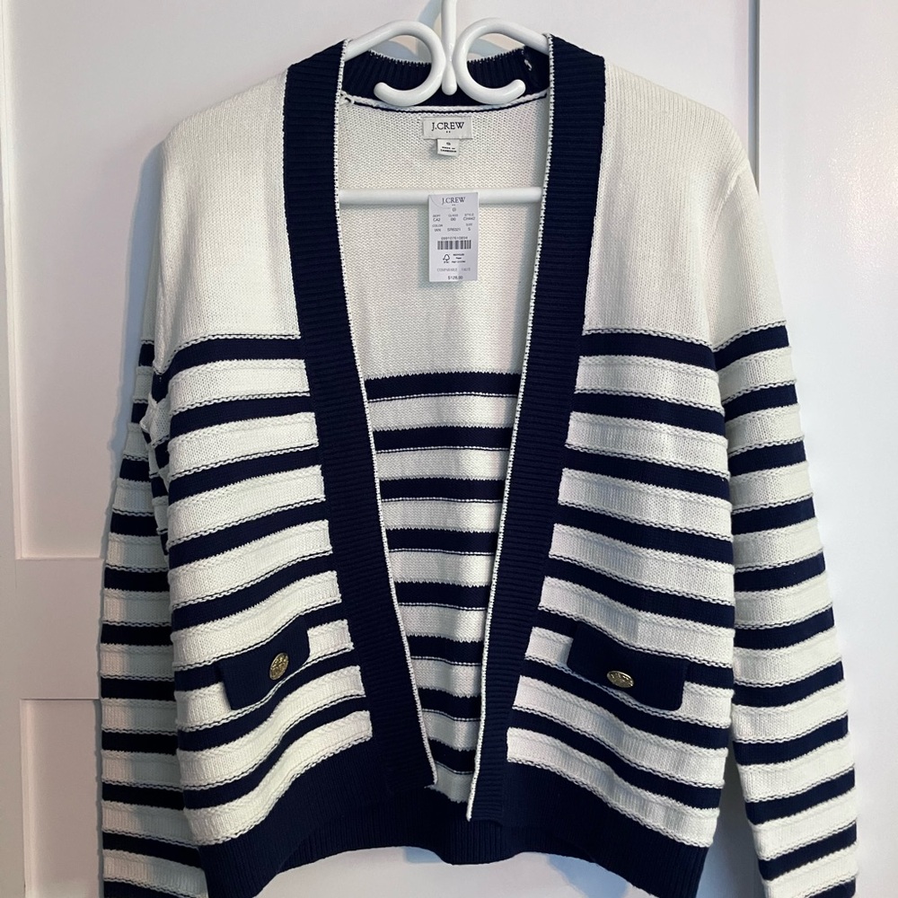 J. Crew Women's Navy and White Striped Cardigan